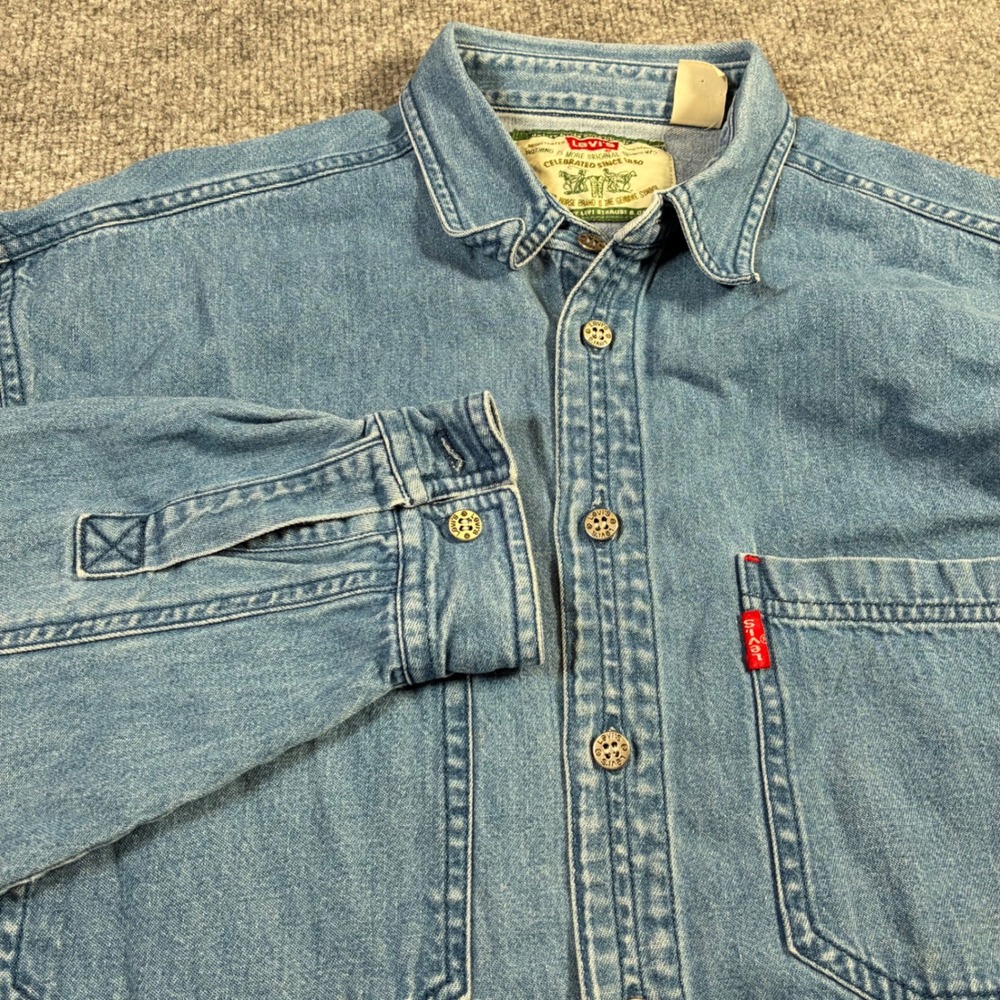 Levis Silver Tab Denim Shirt Mens Medium Blue Excellent Long Sleeve Cotton